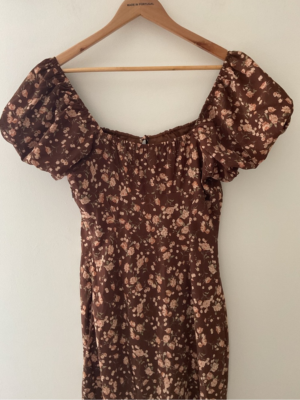 Lulus Remarkably Flourishing Brown Floral Puff-Sleeve Midi Dress Medium Event - Picture 9 of 15
